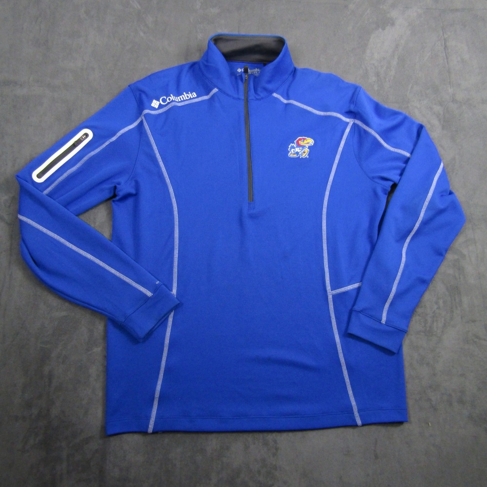 Columbia Pullover Mens Medium Blue Kansas Jayhawks KU Golf 1/4 Zip 00971